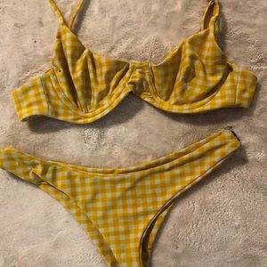 Blackboough yellow and white gingham print bikini